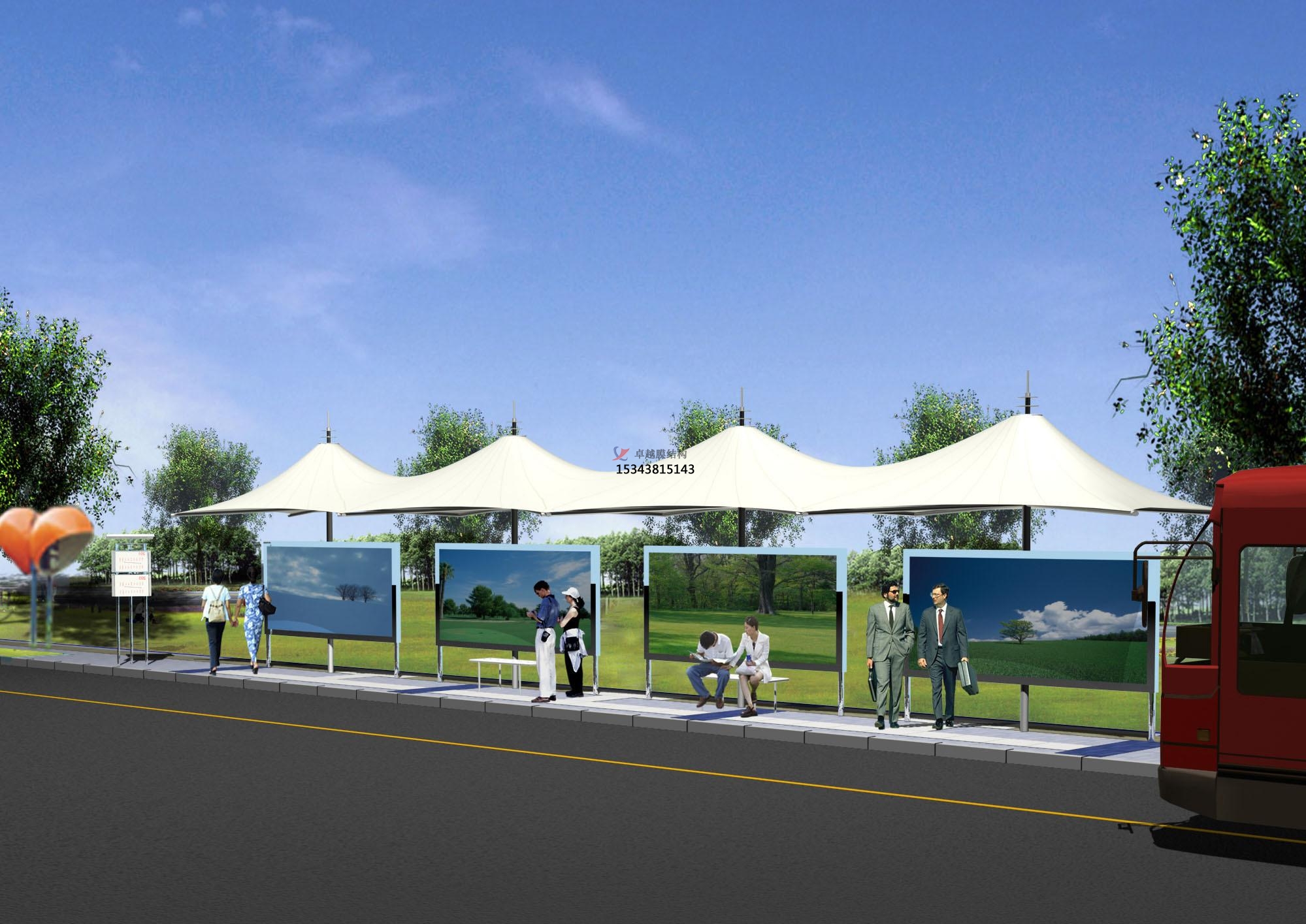 公交站臺膜結構候車亭效果圖